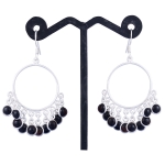 Pure silver round stone handcrafted ethnic design bezel earrings
